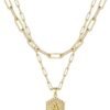 M MOOHAM Dainty Layered Initial Necklaces for Women Trendy, 14K Real Gold Plated Paperclip Chain Necklace Cute Hexagon Letter Pendant Initial Choker Necklace Gold Layered Necklaces for Women