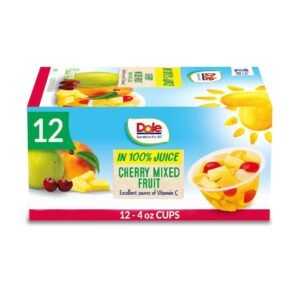 Dole Fruit Bowls Cherry Mixed Fruit in 100% Juice, Gluten Free Healthy Snack, 4 Oz, 12 Count