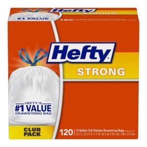 Hefty Strong Tall Kitchen Trash Bags, Unscented, 13 Gallon, 120 Count