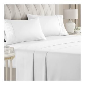 Queen Size Sheet Set – Breathable & Cooling – Hotel Luxury Bed Sheets – Extra Soft – Deep Pockets – Easy Fit – 4 Piece Set – Wrinkle Free – Comfy – White – 4 PC
