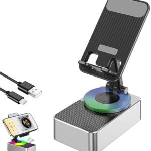 Portable Foldable Adjustable Portable Audio Power Bank Stand with Bluetooth Speaker Desk Phone Holder